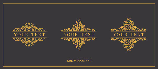 Vector decorative luxury gold vintage set ornament elements: borders frames or dividers decoration. Combinations for retro design, greeting cards, certificates and invitations.