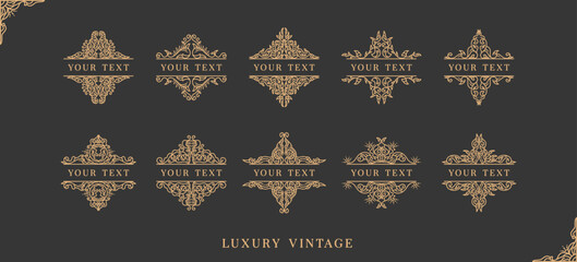 Hand draw vector decorative luxury set filigree vintage ornament elements: gold dividers or border decoration. Combinations for retro design, greeting cards, certificates, invitations and other ornate