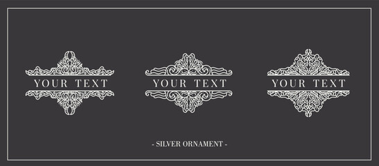 Vector decorative luxury silver vintage set ornament elements: borders frames or dividers decoration. Combinations for retro design, greeting cards, certificates and invitations.