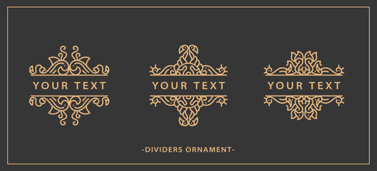 Hand draw vector luxury set filigree vintage ornament elements: gold dividers or border decoration. Combinations for retro design, greeting cards, certificates, invitations and other ornate
