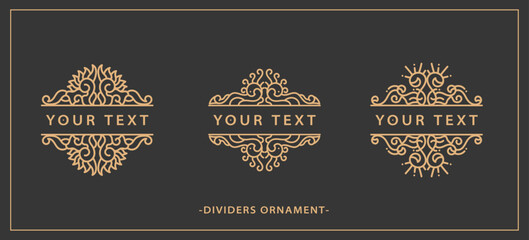 Hand draw vector decorative set filigree vintage ornament elements: gold dividers or border decoration. Combinations for retro design, greeting cards, certificates, invitations and other ornate