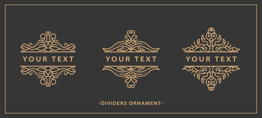 Hand draw vector decorative luxury set filigree vintage ornament elements: gold dividers and border decoration Combinations for retro design, greeting cards, certificates, invitations and other ornate
