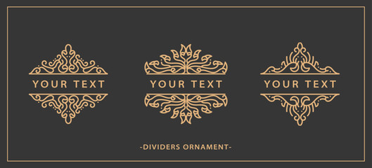 Hand draw vector decorative luxury set filigree vintage ornament elements: gold dividers or border decoration. Combinations for retro design, greeting cards, certificates, and invitations