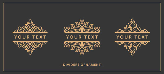Fototapeta premium Hand draw vector decorative luxury set filigree vintage ornament elements: gold dividers or border decoration. Combinations for retro design, greeting cards, certificates, and invitations