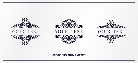 Decorative vector luxury set filigree vintage ornament elements: black dividers with silver background. Combinations for retro design, greeting cards, certificates, invitations and other ornate