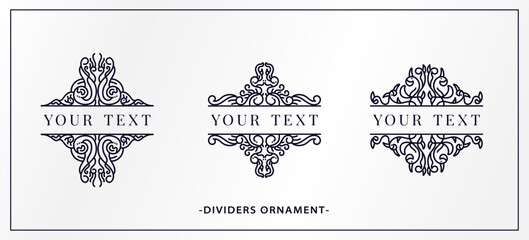 Decorative vector luxury set filigree vintage ornament elements: vintage dividers with silver background. Combinations for retro design, greeting cards, certificates, invitations and other ornate