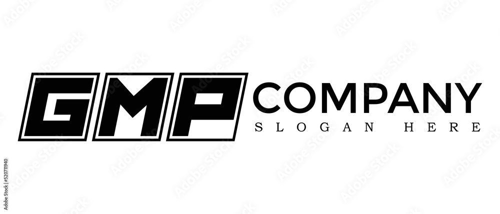 Poster gmp three letter rounded rectangle boxes shape element symbol digital initial technology media busin