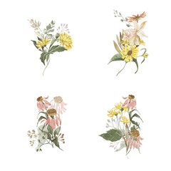 Set of watercolor flower bouquets
