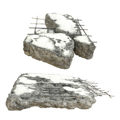 Broken concrete with steel rebar 3D illustration
