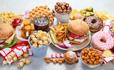 Assorted american food.