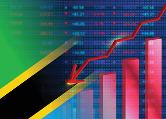 Fototapeta premium Economic crisis in Tanzania.Financial crisis concept.Tanzanian flag with stock chart