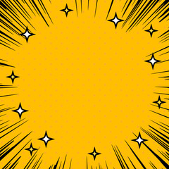 黒い集中線とキラキラのポップな正方形フレーム　黄色背景