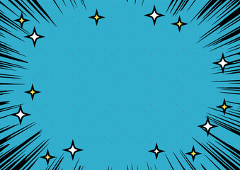 黒い集中線とキラキラのポップなフレーム　水色背景