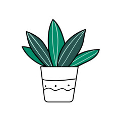 Houseplant in pot. Decorative green plant for home and office isolated on white background. Colored flat vector illustration. 