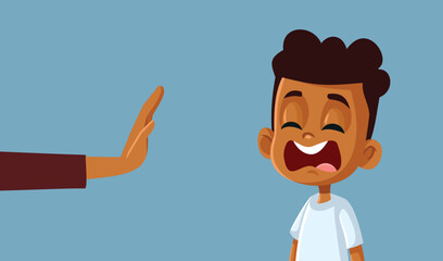 Unhappy Child Dealing with Severe Parent Vector Cartoon Illustration. Rebellious naughty kid screaming and protesting

