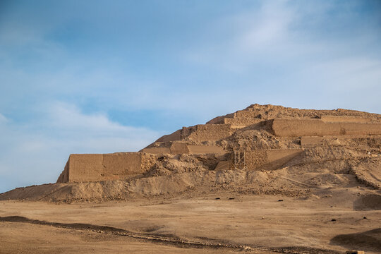Pachacamac Sanctuary, an ancient archaeological site on the Pacific coast south of Lima, Peru. Sun Temple