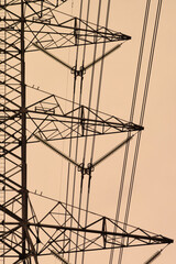 high voltage post.High-voltage tower sky background.