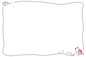 Vector - Empty border or frame with little bird, leaves, heart and flower. Minimal image. Can be use for poster, invitation card, label, web. Copy space.