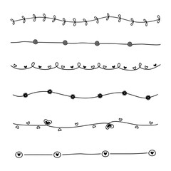 Vector - Collection of doodle black line with heart, flower. Hand drawing. Can be use decorate any card, web. Minimal, Simple style.