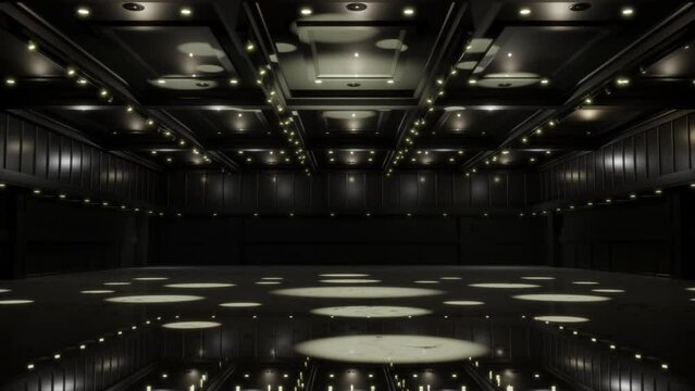 Motion Empty hall convention with lighting.Backdrop for stands,booth,product.
Big Room for conference,online.3D Background for entertainment,concert
,event,sports,live.Animation loop 4k.3D render.