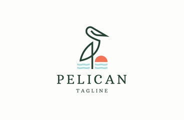 Pelican bird logo icon design template flat vector illustration