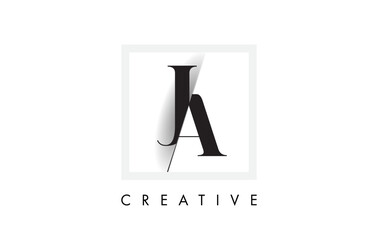 JA Serif Letter Logo Design with Creative Intersected Cut.
