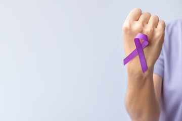 purple Ribbon for Violence, Pancreatic, Esophageal, Testicular cancer, Alzheimer, epilepsy, lupus,...