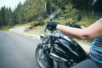 The view over the handlebars of motorcycle