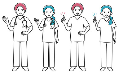 若い男女の医療従事者のシンプルイラストセット