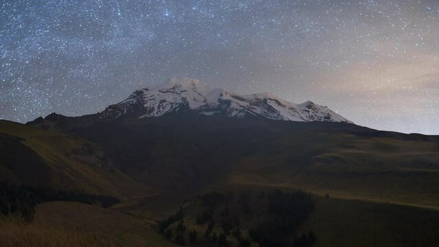 Night sky over Chimborazo, Ecuador, Timelapse, with clouds movement