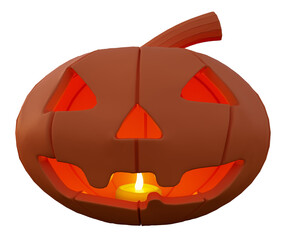 3d illustration of Halloween pumpkin inside candle glowing front view, Halloween background design element