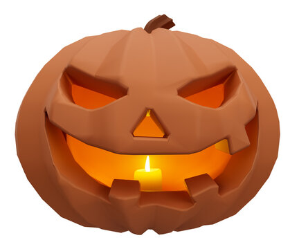 3d illustration of Halloween pumpkin inside candle glowing, Halloween background design element
