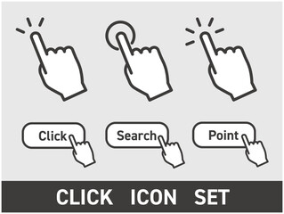 ボタンをクリックする指のアイコンセット　モノクロ - obrazy, fototapety, plakaty