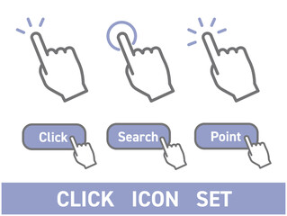 ボタンをクリックする指のアイコンセット　ブルー