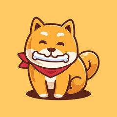 Shiba Inu Bite Bone Cartoon Character