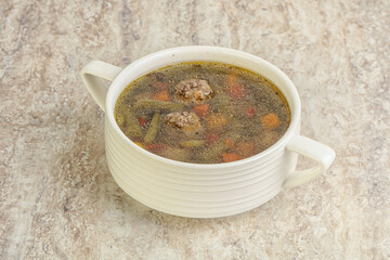 Tasty dietary soup with meatballs