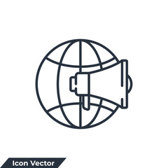 global marketing icon logo vector illustration. globe and megaphone symbol template for graphic and web design collection