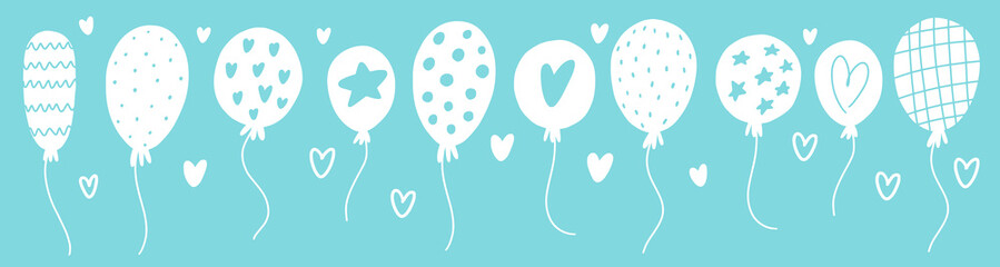 Horizontal balloon pattern for birthday and party. A flying balloon with a rope. © Abundzu