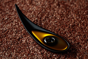 Fflaxseed oil in small black bowl.