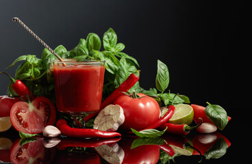 Spicy tomato sauce with ingredients.