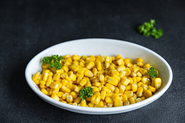 corn plate maize boiled fresh healthy meal food snack diet on the table copy space food background rustic 