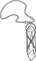 Quartz cartoon crystal pendant necklace doodle image. Crystal magic logo. Witch symbol or talisman. Media highlights graphic symbol