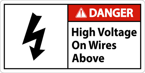 High Voltage On Wires Above Sign On White Background