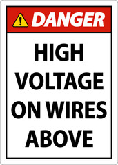 High Voltage On Wires Above Sign On White Background