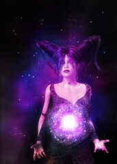 3D Magician in starry space