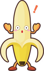 驚いているかわいいバナナのキャラクターのイラスト