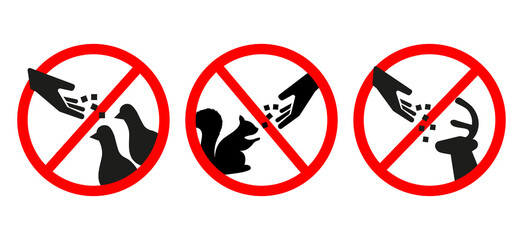 Do not feed the animals wildlife signs set. Vector illustration