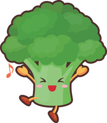 とても喜んでいるかわいいブロッコリーのキャラクターのイラスト