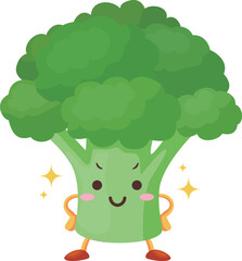 得意気な顔をしたかわいいブロッコリーのキャラクターのイラスト