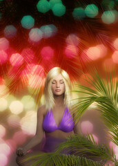 Blonde girl and palm leaves